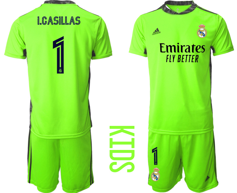 Youth 2020-2021 club Real Madrid fluorescent green goalkeeper #1 Soccer Jerseys2